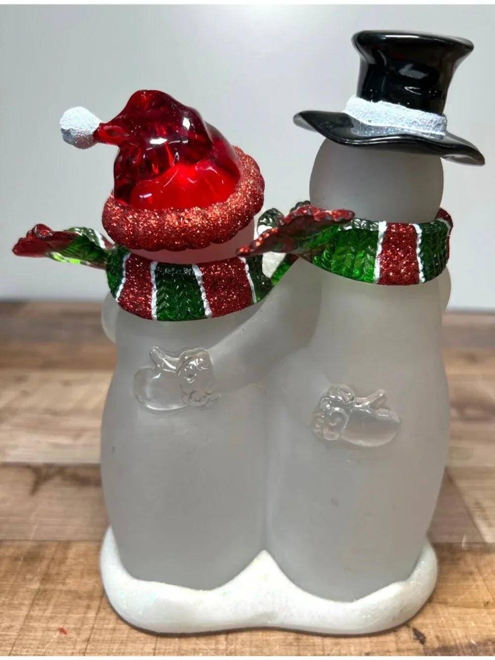 Christmas Snowman Couple Frosted Glass Candle Holder Festive Home Decor